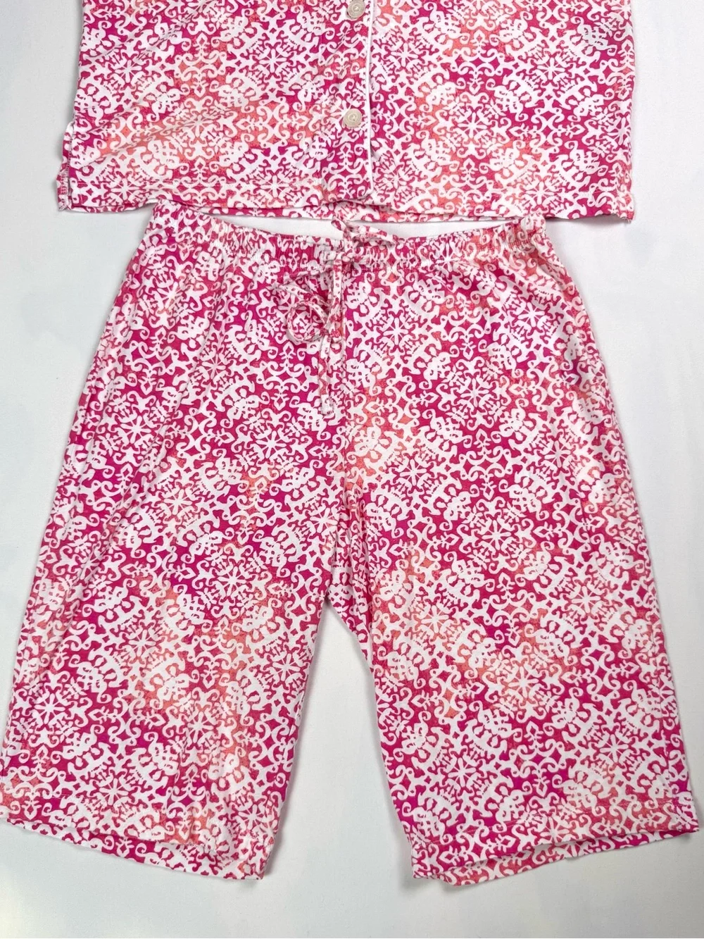 Lauren Ralph Lauren Pajama Set XS Pink Floral Button Front Capri PJs Sleepwear